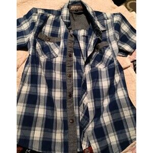 faded gear size 6 blue and grey button down short sleeve